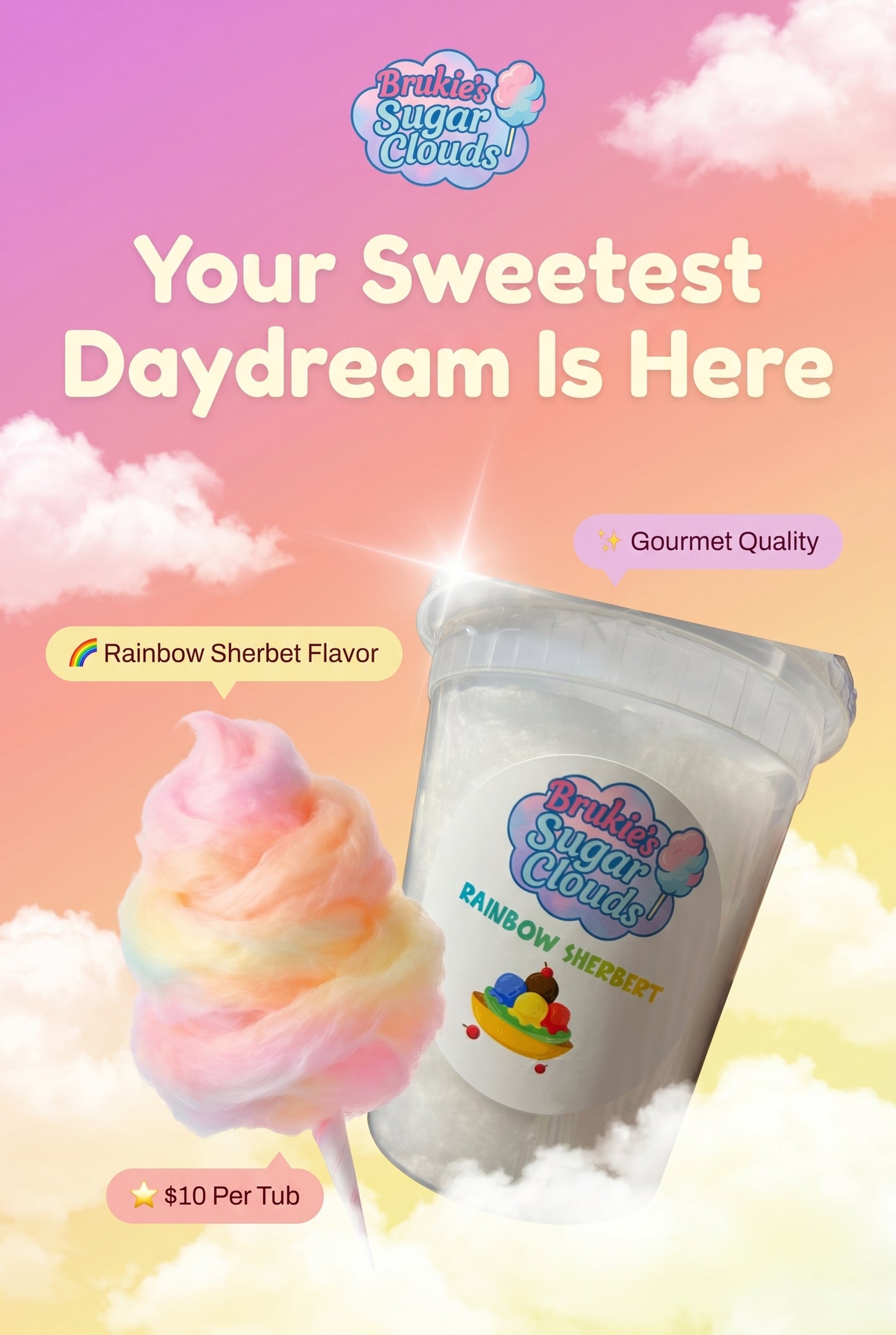 Brukie Sugar Clouds Gourmet Cotton Candy (32oz)