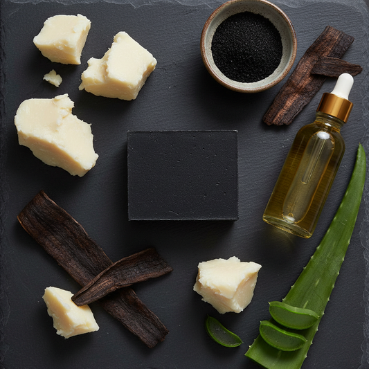 Black Soap Ingredient Flat Lay